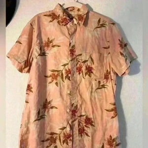 American Eagle Mens Shirt Pink Cotton Linen Short Sleeve Button Floral
